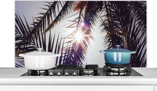 KitchenYeah Spatscherm keuken 120x60 cm - Palmbladeren - Aluminium