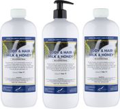 Claudius Cosmetics Benelux B.V. Body & Hair Milk & Honey - 1 liter - set van 3 stuks - met gratis pomp - 2 in 1 voor lichaam en haar.