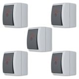 REV AquaForm spaarset, 5 x verwarmingsschakelaar, vochtige ruimte, IP44, tweepolig, opbouw, grijs