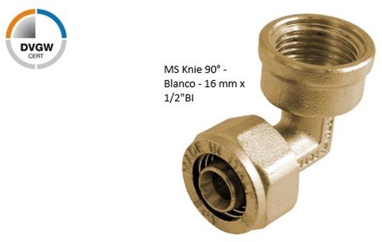 KIRCHHOFF MS Knie 90° - Blanco - 16 mm x 1/2"BI Knelfitting Voor Meerlagen Buis