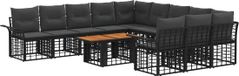 vidaXL Tuinbank - Set - 12-delig - Zwart en Donkergrijs - Polyrattan