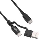 InLine® 2-in-1 USB-C kabel + USB-A adapter, USB 2.0, 100W, TPE, zwart, 2m