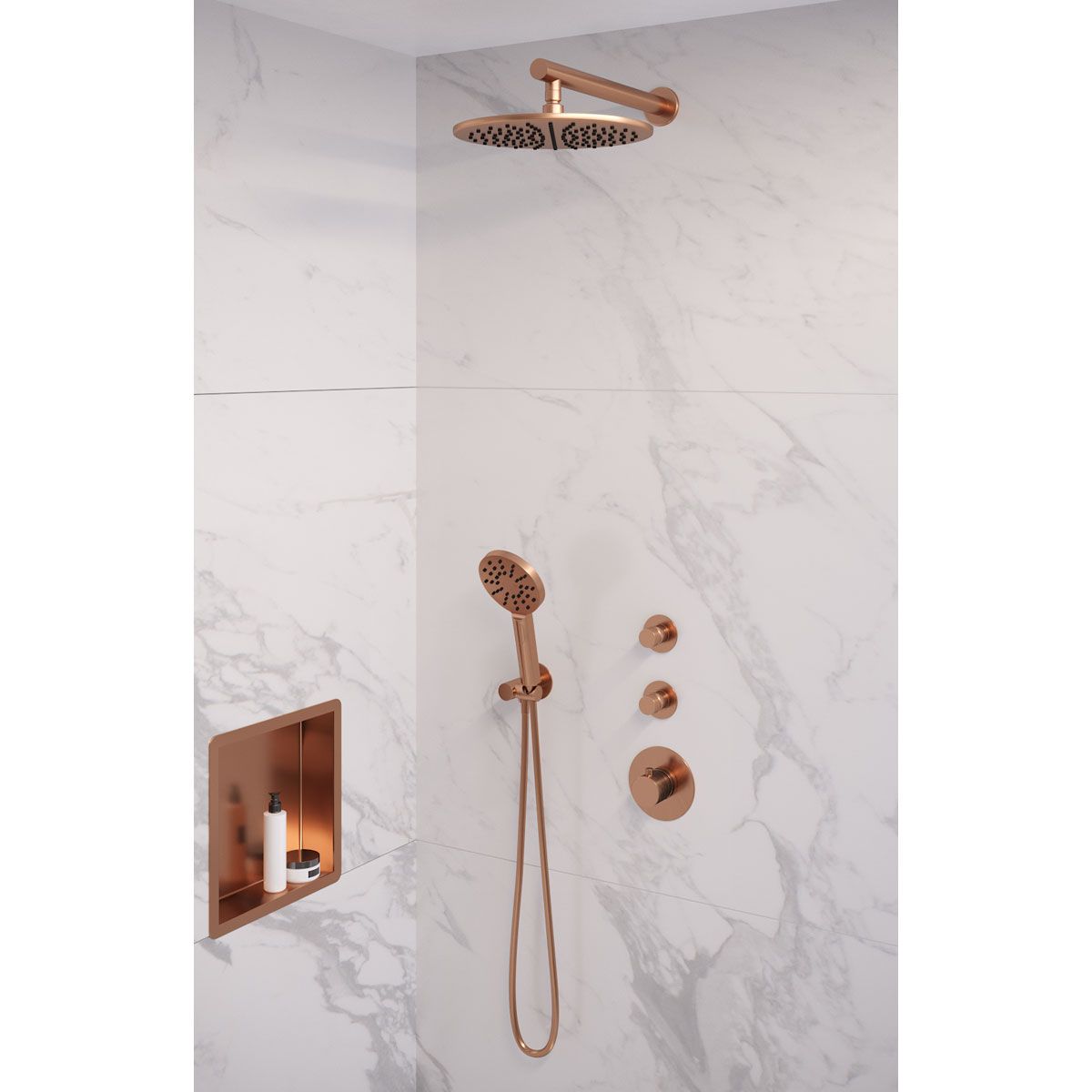 Brauer Thermostatisch Inbouwdoucheset Copper 30cm Hoofddouche Wandarm 3 Standen Handdouche Koper