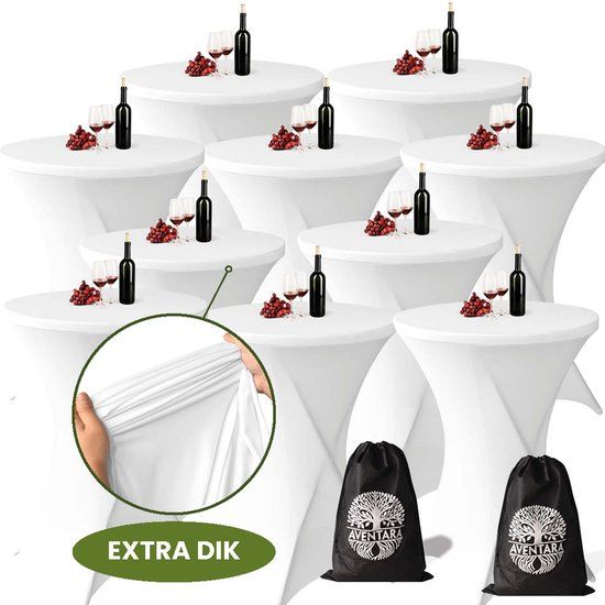 Aventara Statafelrok Wit x 10 – ∅80-85 x 110 cm met Opbergtas – Statafelhoes Stretch Stof – Kras- en Vouwvrije Statafel Rok Extra Dik – Sta Tafelrok - 10 Stuks – Statafelhoezen Voor Horeca, Evenementen, Feest, Bruiloft en Partijen
