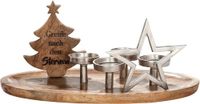 GILDE Kandelaar - van mango-hout met aluminium elementen en spreuk H 26 cm