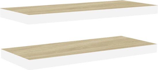 vidaXL Wandschappen zwevend 2 st 60x23,5x3,8 cm MDF eikenkleurig wit