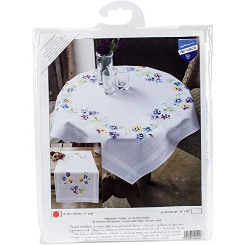 VERVACO Borduurpakket Kruissteek Tafelloper Kit VIOOLTJES 40 x 100 cm