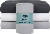 HUSH. Living Jersey Fitted Sheet - 100% Cotton - 160gsm - Wrinkle-Free & Iron-Free - Stretchy - Warm - Light Grey - 90x200+30cm