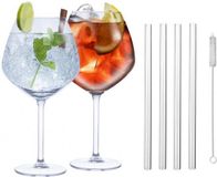 Alpina Set van 4x Gin Tonic cocktailglazen met 4x herbruikbare glazen rietjes - 730 ml