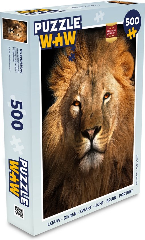 MuchoWow Puzzel Leeuw - Dieren - Zwart - Licht - Bruin - Portret - Legpuzzel - Puzzel 500 stukjes