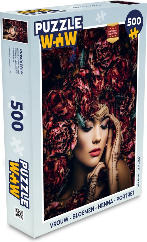 MuchoWow Puzzel Vrouw - Bloemen - Henna - Portret - Legpuzzel - Puzzel 500 stukjes - Sinterklaas cadeautjes - Sinterklaas voor grote kinderen