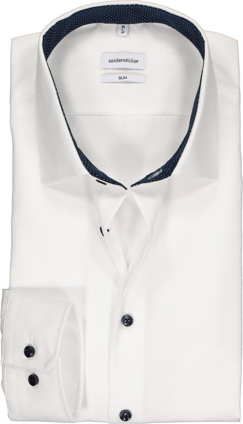 Seidensticker Slim Fit Overhemd - Wit - Strijkvrij - Maat 40