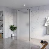 FortiFura Galeria Vrijstaande Inloopdouche - 90x200cm - mat glas - antikalk - 8mm veiligheidsglas - 2 zijwanden - 40cm - wandsteunen en hoekprofielen - mat zwart