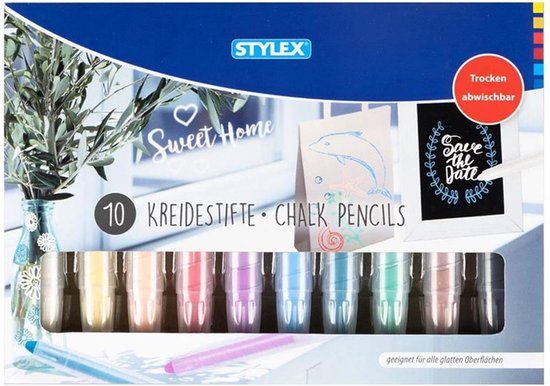Stylex Raamstiften - 10 Krijt Stiften - Afwasbaar - 10 Kleuren