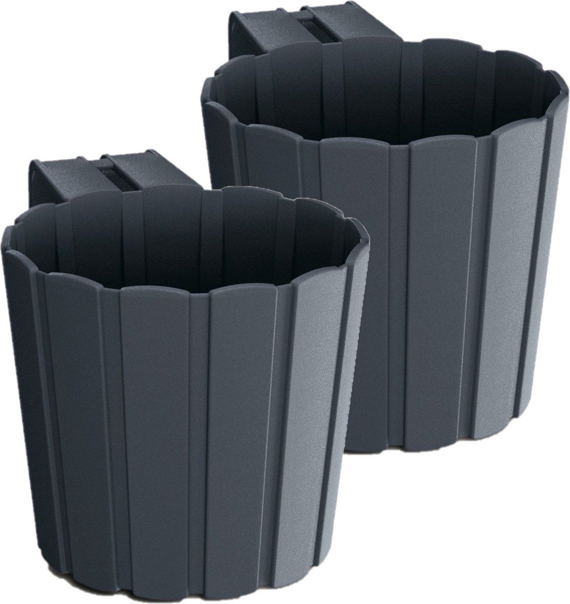 Prosperplast Set van 4x balkon plantenpotten met haak antraciet grijs 14 cm