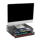 Mind Reader Metalen monitor standaard riser, bureau organizer, houdt pc, laptop, notebook, printer, zwart 2 lade