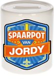 Bellatio Decorations Kinder spaarpot met naam - Jordy - keramiek - met dop - wit - Sparen - Spaargeld van Jordy