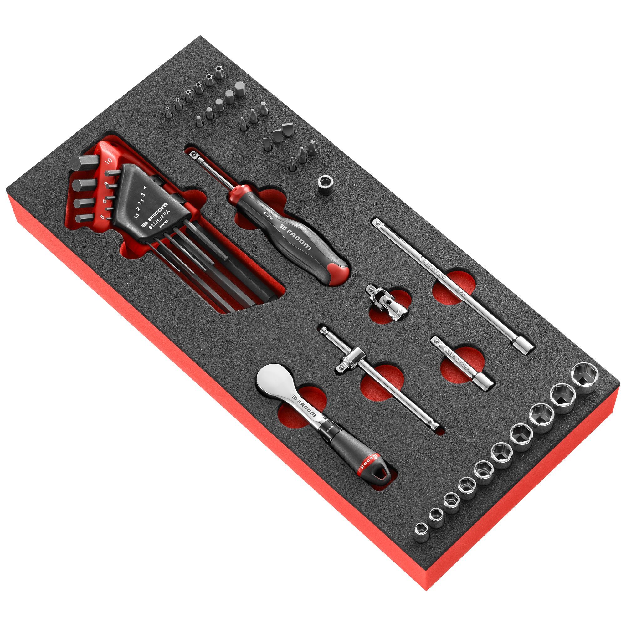 Facom MODM.R181-36 Doppenset | Metrische Zeskant | Foammodule | 46-delig | 1/4"