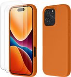 kwmobile hoes met 2x screenprotectors voor Apple iPhone 16 Pro – screenprotector van gehard glas – draadloos opladen – fruitig oranje