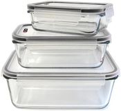 Cook Concept Vershoudbakjes met deksel - glas - set 3x stuks - 350/800/1800 ml - luchtdicht - met clips