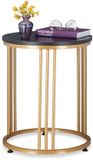 Merkloos Relaxdays Bijzettafel MARMO, rond, metaal & MDF, marmerlook, zwart/goud