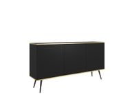3xE living Dressoir 160 cm, 3 Deuren, 6 Planken, Push-to-open, ZWART Zwarte Poten, 160 x 85 x 39 cm