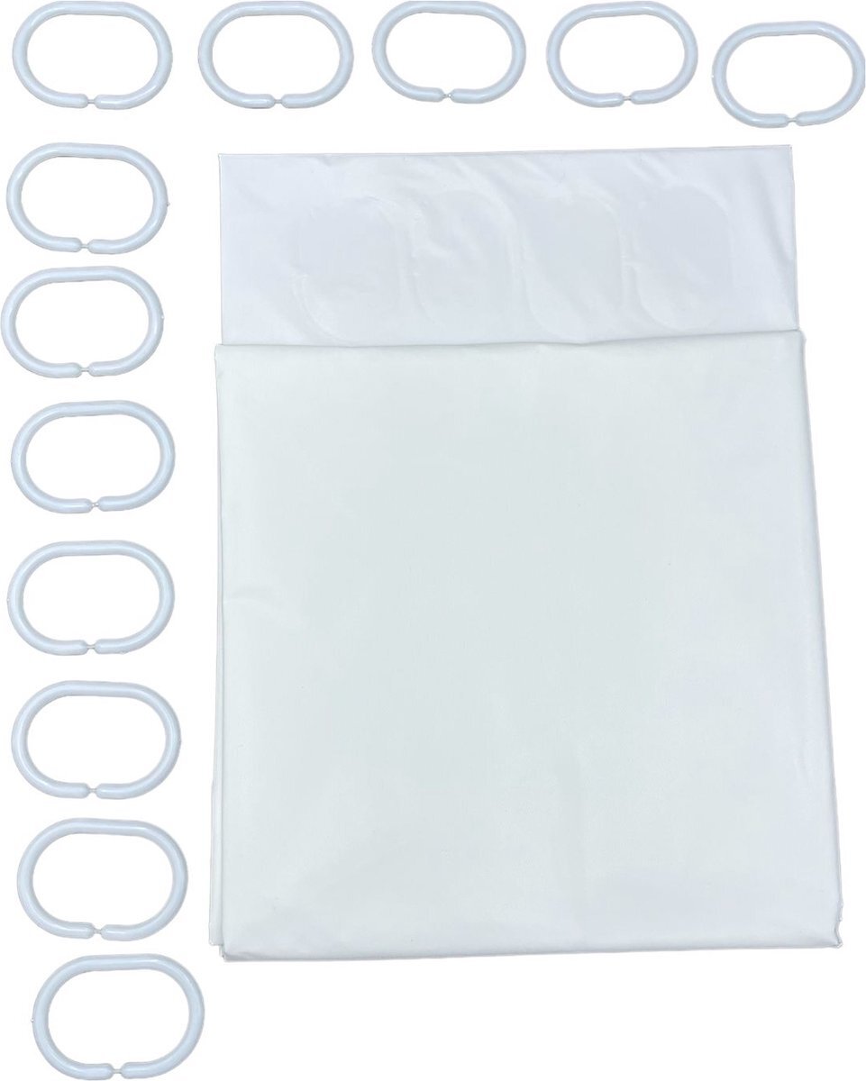 Benson Douchegordijn wit | 180 x 200 CM | 12 ophanghaken | 100% polyester