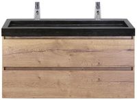 BES LED Maxx XL Badmeubelset 120 cm - Natuur Eiken - Wastafel Lucca Enkel 2 Kraangaten