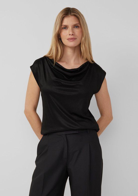 s.Oliver BLACK LABEL s.Oliver T-shirt Vrouwen Zwart Viscose Korte Mouw Extra Kort Maat 40