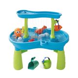 Relaxdays waterspeeltafel, 2 niveaus met accessoires, 62x57x37 cm, kleurrijk kunststof modderkeuken voor water en zand
