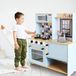 DeQUBE Cuisine de jeu en bois Rétro Bleu clair - Cuisine pour enfants avec lumière et son