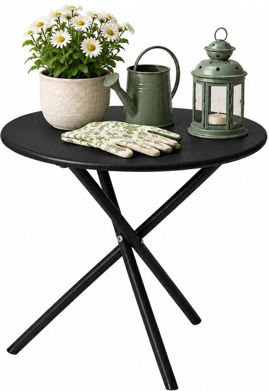 Ambiance Tuin bijzettafeltje - zwart - metaal - Dia 48 cm - Hoogte 48 cm - rond