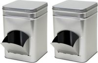 Merkloos The Box Blikken Vierkant opbergblik/bewaarblik met dispenser - 2x - zilver - 14 x 21 cm