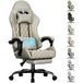 Ecofurnix Fauteuil Ergonomique - Revêtement Daim (suédine) - Coussin Lombaire Massant - Dossier Réglable - Beige