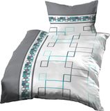 Ensemble de literie : housse de couette 140x200 cm + taie d'oreiller 70x90 cm, coton nid d'abeille, gris-turquoise