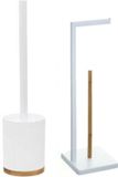 5Five - Brosse WC/Brosse de toilette avec porte-rouleau de papier toilette set blanc