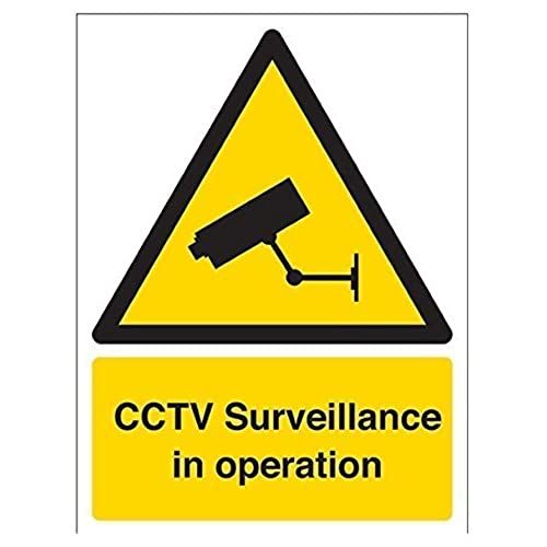 VSafety 6E009AN-S "CCTV Surveillance In Operation" Warning Sign, Self-Adhesive Vinyl, Portrait, 150mm x 200mm, Black/Yellow