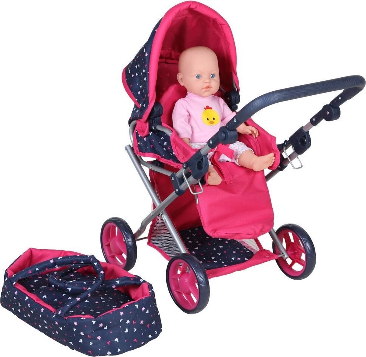 Basic 3in1 Poppenwagen Blauw/Roze