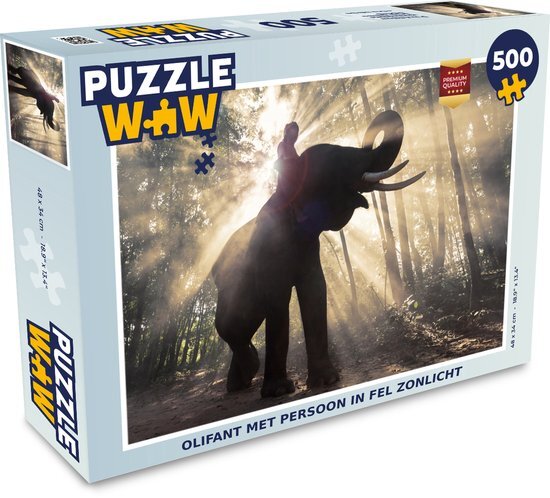 MuchoWow Puzzel Olifant met persoon in fel zonlicht - Legpuzzel - Puzzel 500 stukjes