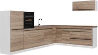 Vicco Hoekkeuken R-Line, Sonoma/Wit, 327 x cm goudkleurig eiken werkblad