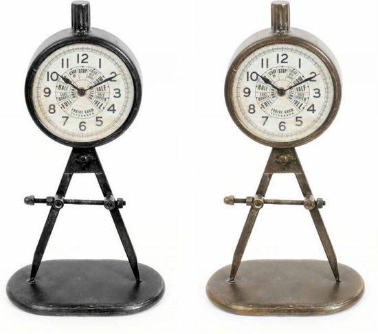 DKD Home Decor Bordsklocka - 17 x 8 x 31 cm - Zwart/Goud - 2 Stuks