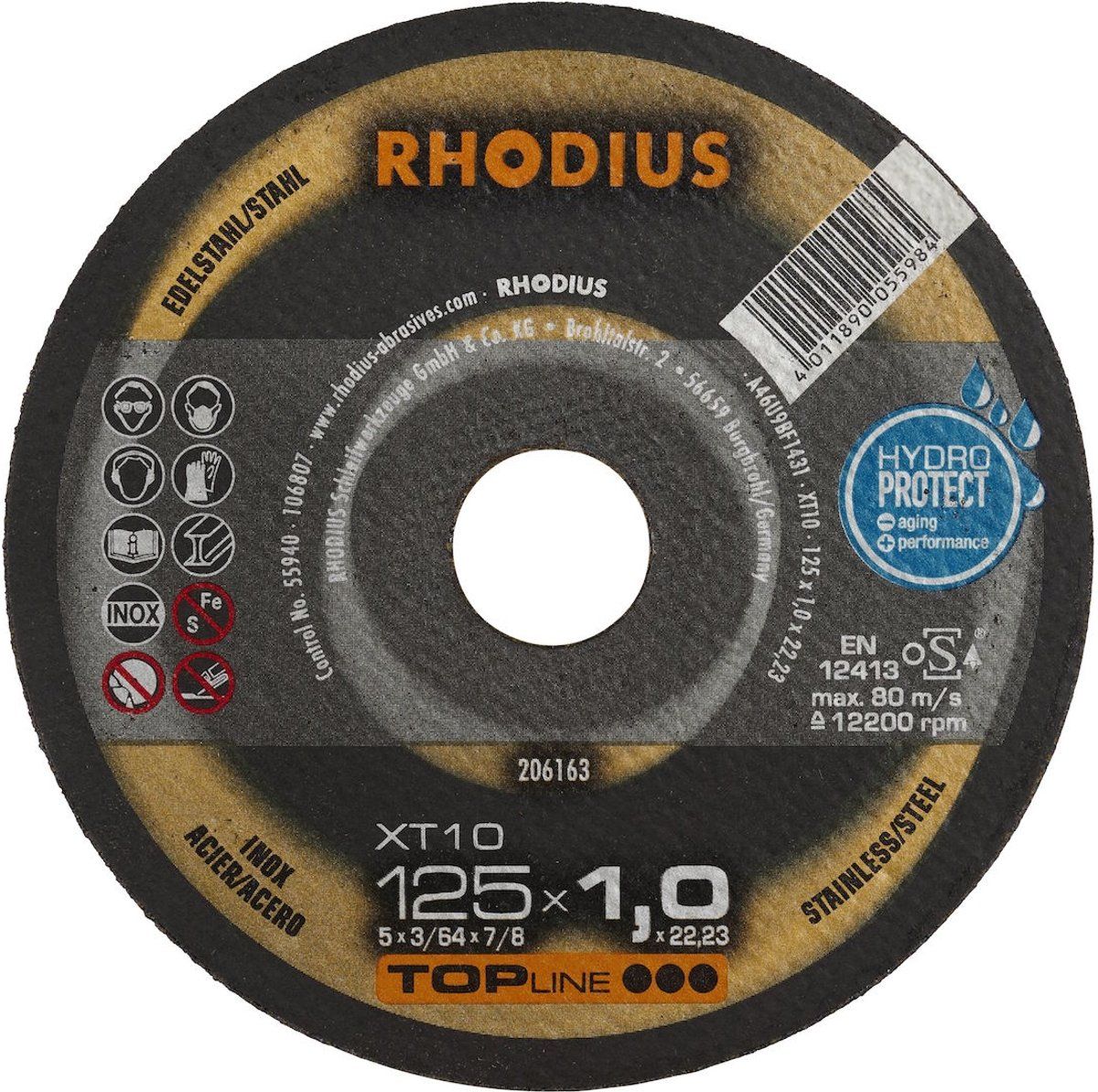 Rhodius TOPline Lll XT10 Doorslijpschijf - 125 x 1 mm - RVS/Staal - 50 stuks