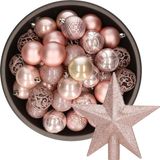 Decoris Boules de Noël - 37x pièces - 6 cm - Rose clair - Plastique