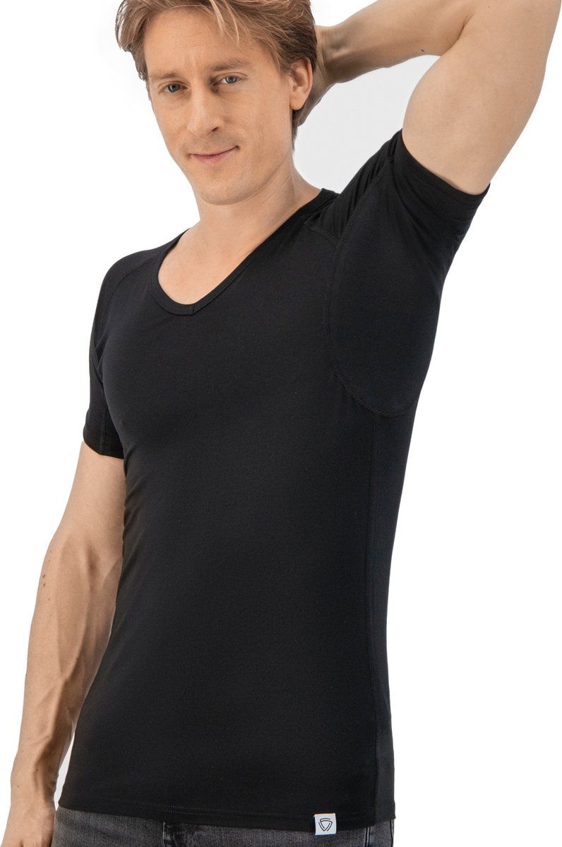 Fibershirts.nl Fibershirts® Anti Zweet Shirt - Ingenaaide Okselpads - Ondershirt - Zwart - V-hals - Heren - Maat L