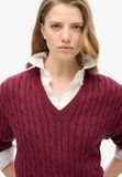 Superdry - Oversized kabeltrui met V-hals - Dames - Rood