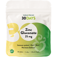 Holland & Barrett 2+1 gratis | 30DAYS Zink Gluconaat 25 mg - 30 tabletten
