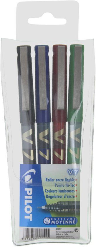 Pilot PILOT rollerball Hi-Tecpoint V5, set van 4, geassorteerde kleuren, Fijn, Kunststof, Wit