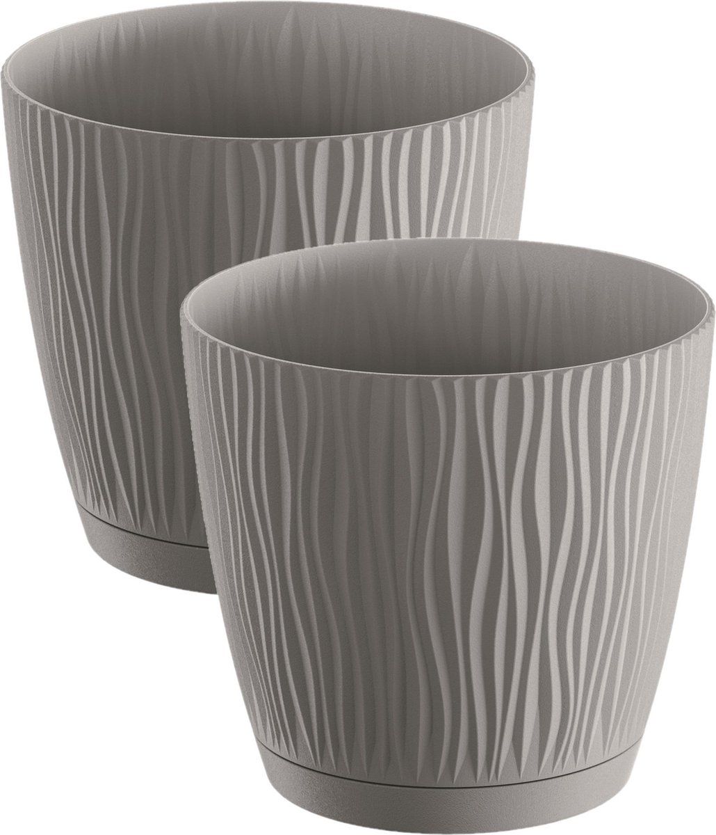 Prosperplast Waves Plantenpot - Ø13cm - Steengrijs - Set van 2