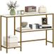 TRUVO Console Meuble 120 Cm, Table Console 3 Niveaux Avec Étagères De Rangement, Plateaux Imitation Marbre, Blanc Et Doré