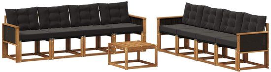 vidaXL Hoek loungeset 8 zitplekken Naturel en zwart Acacia hout